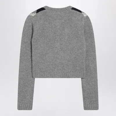 Prada Cashmere Argyle Crewneck Cardigan In Gray