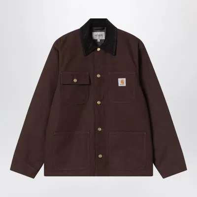 Carhartt Sturdy Dark Brown Jacket With Black Collar In Brown