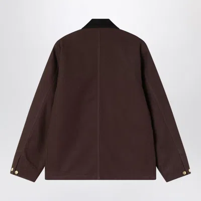 Carhartt Sturdy Dark Brown Jacket With Black Collar In Brown