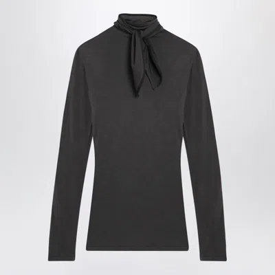 Lemaire Grey Top With Scarf And Patches In Black