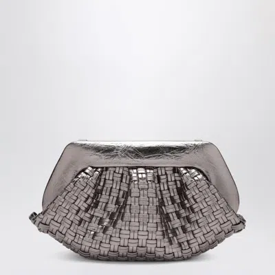 Themoirè Woven Silver Clutch In Metallic