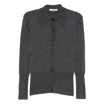 Mark Kenly Domino Tan Button-front Collared Cardigan In Gray