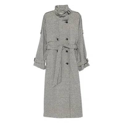 Gestuz Houndstooth Belted Coat In Gray