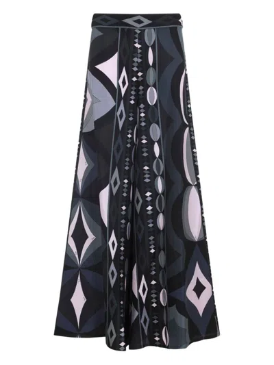 Pucci Geometric High Waist Wide Leg Trousers In Black