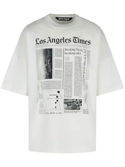 Palm Angels Oversized Newspaper Print T-shirt With Contrasting Graphic In White