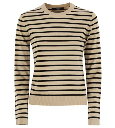 Weekend Max Mara Sicilia Striped Crew Neck Silk Blend Sweater In Multi