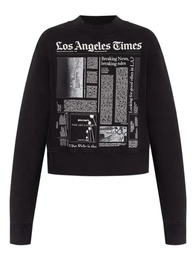 Palm Angels Text Printed Crewneck Sweatshirt In Black