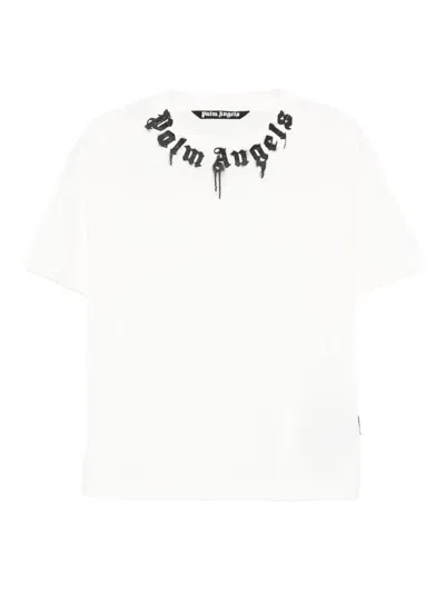 Palm Angels Crew Neck T-shirt With Spray-paint Effect Logo Detail In White