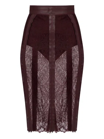 Elisabetta Franchi Lace-contrast Midi Skirt In Brown