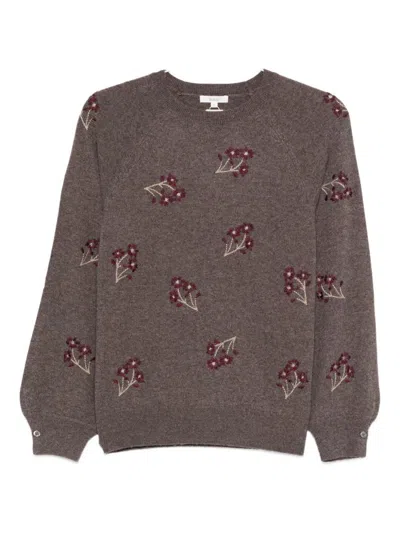 Yerse Floral-embroidered Crew-neck Sweater In Gray