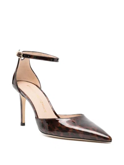 Stuart Weitzman 85mm Leopard-print Ankle-strap Pumps In Brown