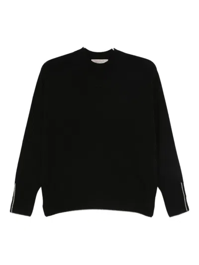 D Exterior Crew Neck Long-sleeved Sweater In Black