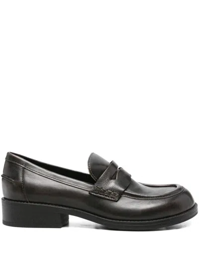 Ash Penny Leather Loafers In Black