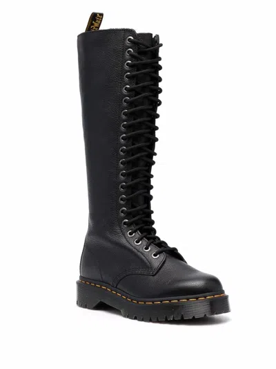 Dr. Martens Tall Black Leather Boots With Lace-up Design In Black