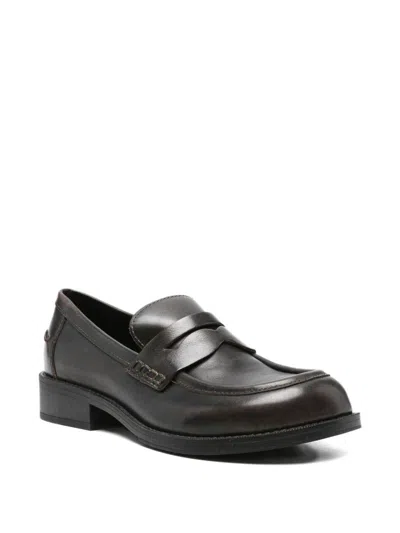 Ash Penny Leather Loafers In Black