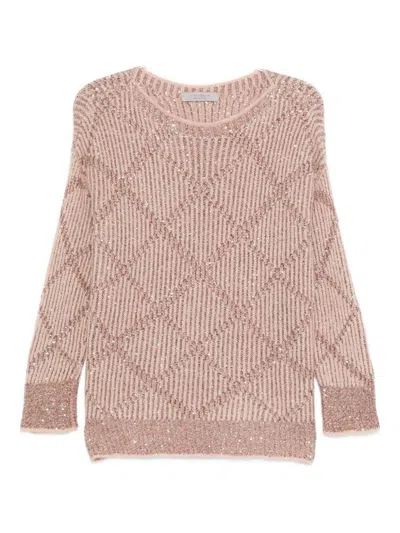 D Exterior Sequin-embellished Diamond-pattern Sweater In Pink