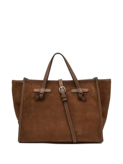 Gianni Chiarini Knotted Buckle Suede Tote Bag In Brown