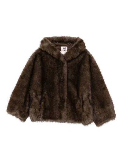 Valentini 1972 Plush Brown Faux Fur Coat In Brown