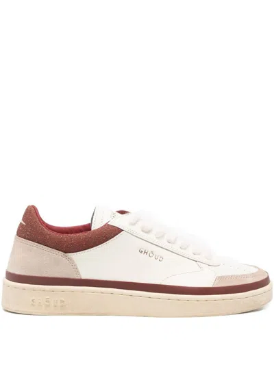 Ghoud Beige Low-top Sneakers With Perforated Detailing In White
