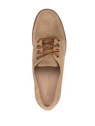 Sebago Beige Leather Moccasin-style Low Shoes With Lace-up Front In Multi