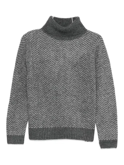 Yerse Textured Chevron Knit Grey Sweater With High Turtleneck In Gray