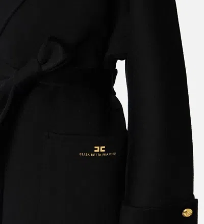 Elisabetta Franchi Black Coat With Notched Revers And Front Belt Closure In Wool Woman In Black