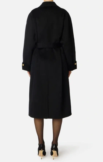 Elisabetta Franchi Black Coat With Notched Revers And Front Belt Closure In Wool Woman In Black