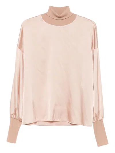 D Exterior Wool Blend Sweater With High Neckline In Pink