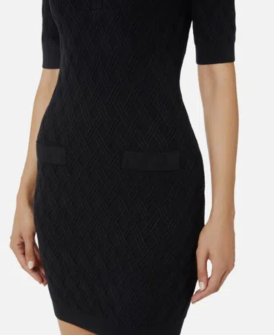 Elisabetta Franchi Mini Abito In Maglia A Rombi Con Dettaglio Gioiello Nero In Black