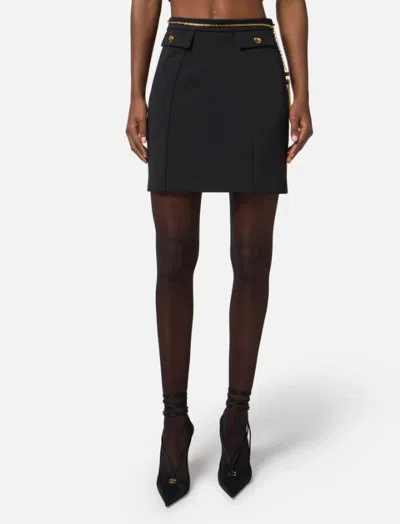 Elisabetta Franchi Black Skirt With Metallic Pendant And Patch Pockets In Fabric Woman In Black