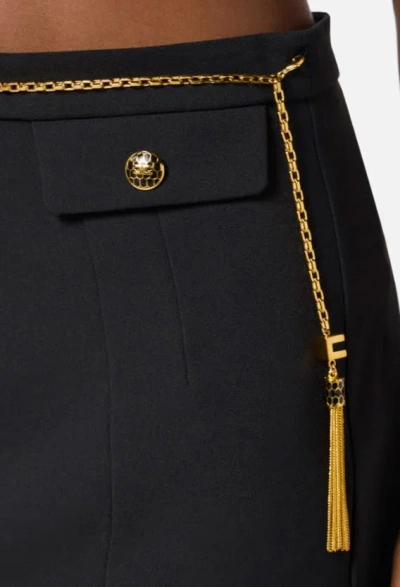 Elisabetta Franchi Black Skirt With Metallic Pendant And Patch Pockets In Fabric Woman In Black