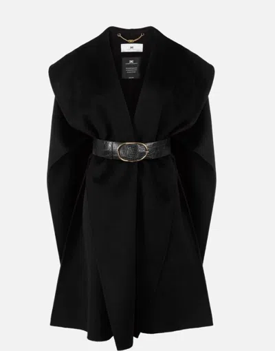 Elisabetta Franchi Wool Belted Coat In Black