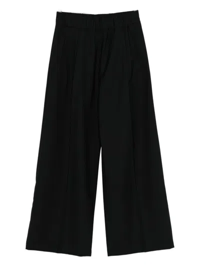 Semicouture Wide-leg Cropped Trousers With Elastic Waistband In Black
