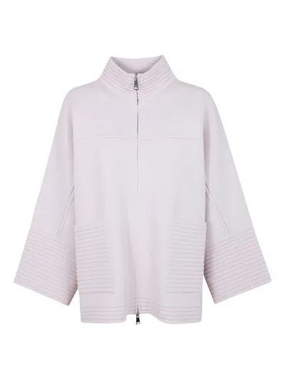 D Exterior Ribbed-panel Zip-front Coat In Pink