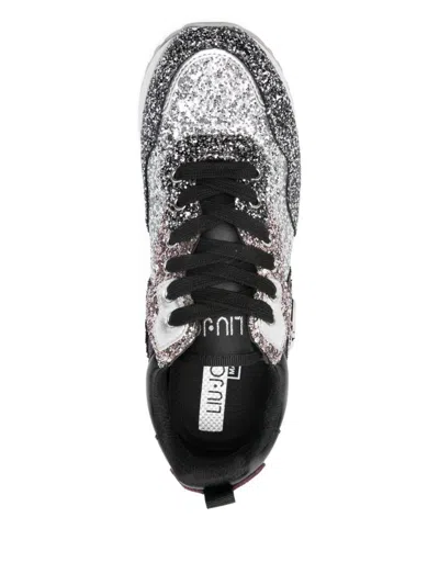 Liu •jo Logo-plaque Glitter-embellishment Sneakers In Silver