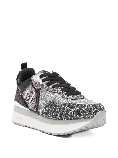 Liu •jo Logo-plaque Glitter-embellishment Sneakers In Silver
