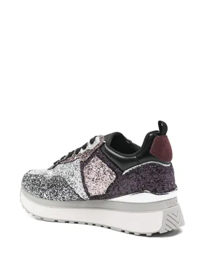 Liu •jo Logo-plaque Glitter-embellishment Sneakers In Silver