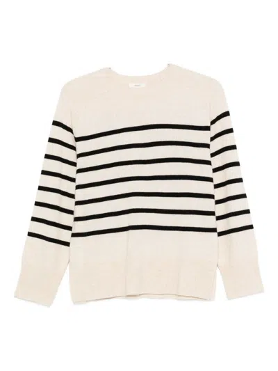 Yerse Striped Round-neck Sweater In White