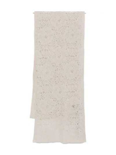 D Exterior Lace-knit White Alpaca Blend Scarf In White