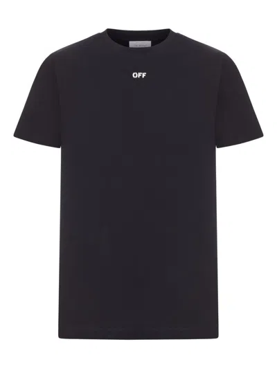 Off-white Short-sleeve Black T-shirt With Abstract Brushstroke Design In Black