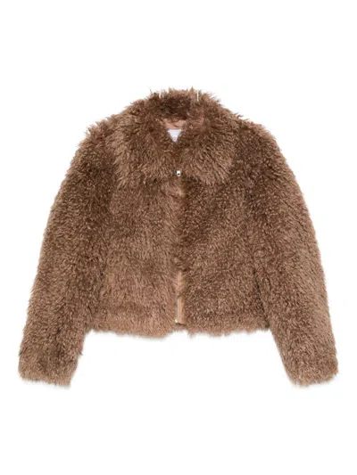 Stand Studio Plush Faux Fur Short Coat In Neutral