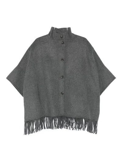 Yerse Glen Grey Wool-blend Coat With Cape Sleeves In Gray