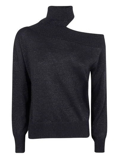 D Exterior Off-shoulder Turtleneck Sweater In Black