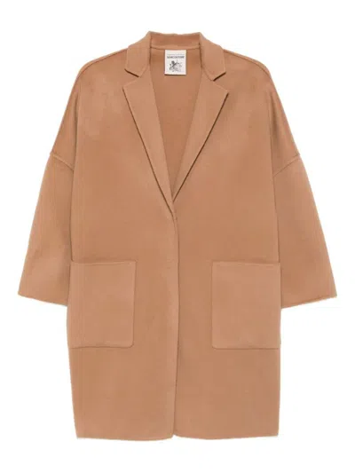 Semicouture Beige Wool Coat With Oversized Silhouette In Brown