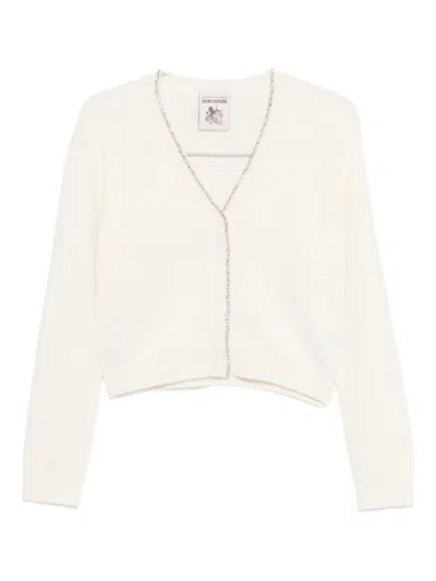 Semicouture Cropped White Sweater With V-neckline In Neutral