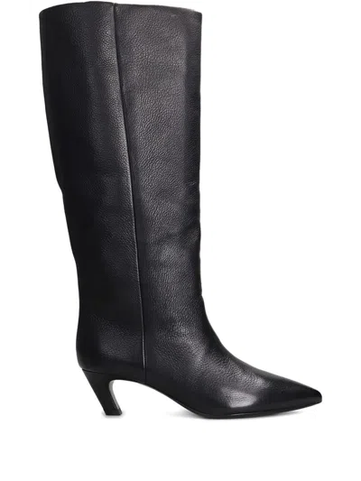 Ash Violet High Heels Boots In Black Leather In Black