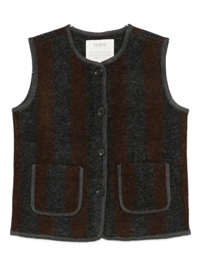 Yerse Striped Buttoned Waistcoat In Gray