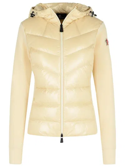 Moncler Hooded Long Sleeve Quilted Fleece Jacket In Neutral