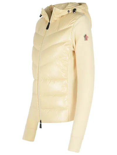 Moncler Hooded Long Sleeve Quilted Fleece Jacket In Neutral