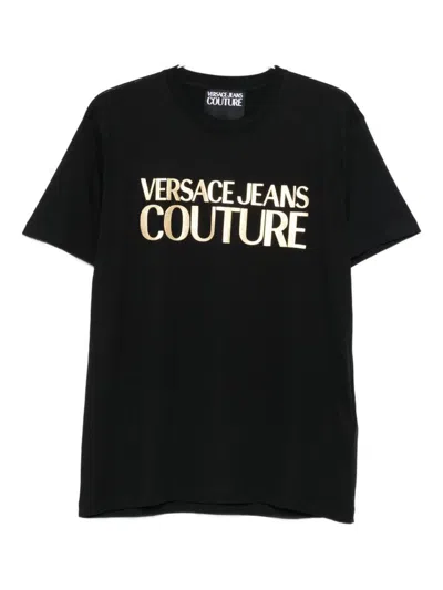 Versace Jeans Couture Cotton T-shirt With Metallic Gold Logo In Multi